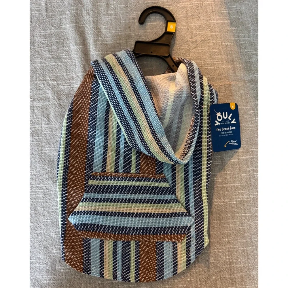 Youly Beach Bum Blue‎ Baja Hoodie Pet Dog Sweater Small 13-15in Striped Poncho